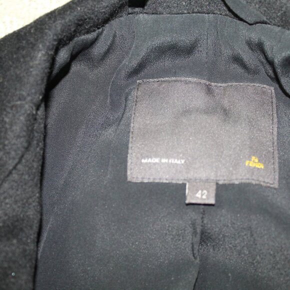 Fendi Men's Black Solid Wool Cashmere Blend Italy Tailored Coat Size 42 - Picture 7 of 12